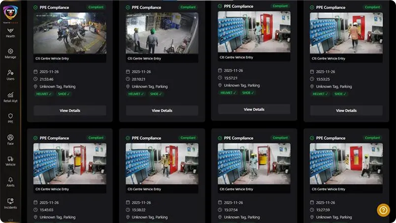 Multi-camera PPE compliance live grid view at Nippon Paint manufacturing plants